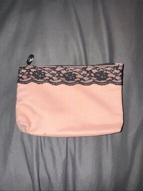 ipsy Blush Pink Cosmetic Pouch with Black Lace Trim